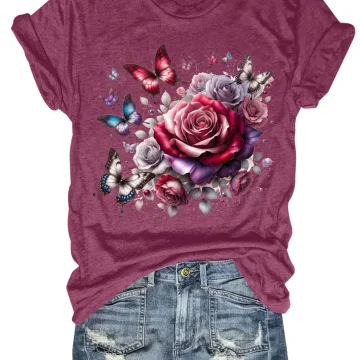 Plus Size Loose Fit Tank Top with Rose Butterfly 2