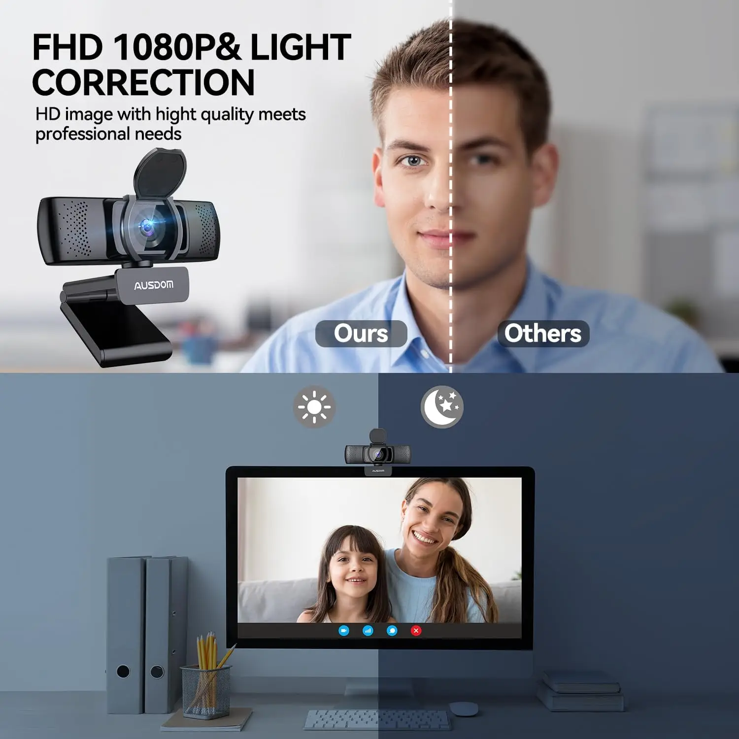 1080P Webcam with Microphone 90° Fov USB Computer Camera 8