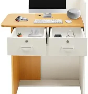 Modern Reception Desk with LED Light and Lockable Drawer 1