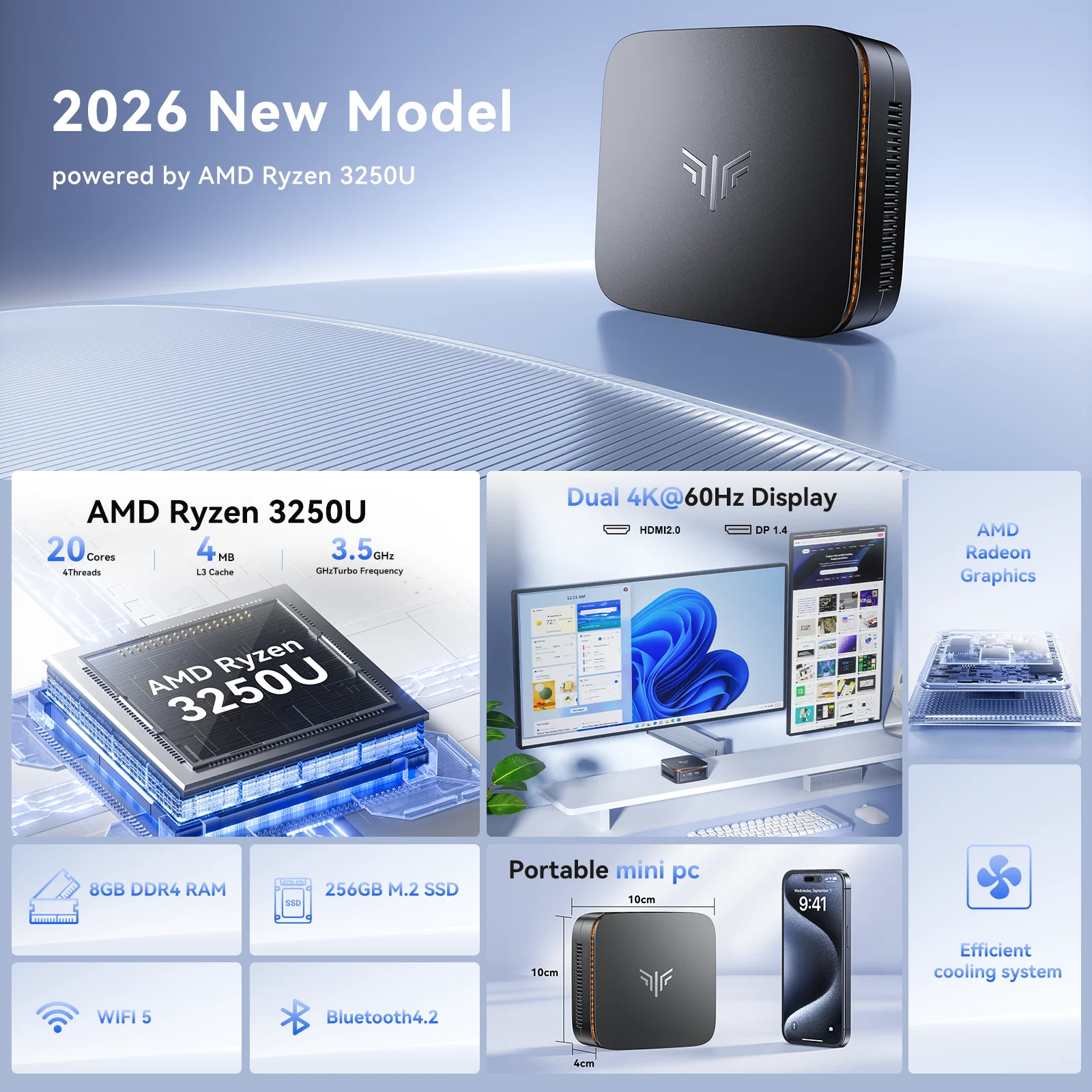 Acemagic E1 Mini PC Amd Ryzen R3 3250U 8G RAM 256Gb Rom 8