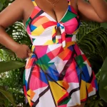 Geometric Print Plus Size Swim Dress for Beach 3 | PricZone Geometric Print Plus Size Swim Dress for Beach 3 | PricZone