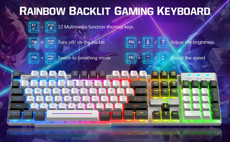 Mambasnake T11 5-In-1 Wired Rainbow LED Backlit Keyboard Set 9