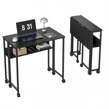 Space-Saving Computer Desk with Storage Shelf and Wheels 1