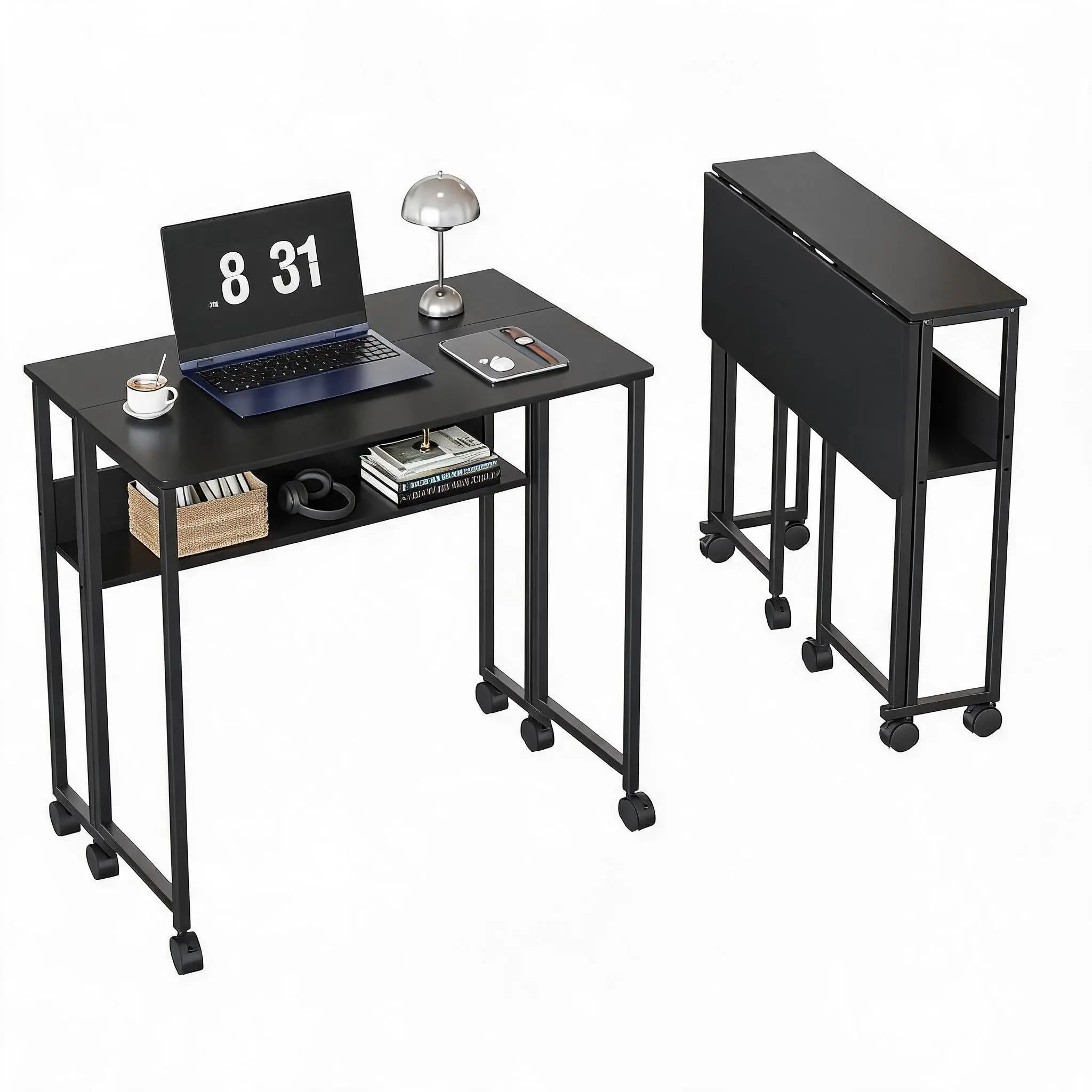SpaceSaving Computer Desk with Storage Shelf and Wheels 1 | PricZone Space Saving Computer Desk with Storage Shelf and Wheels 1 | PricZone