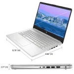 HP silver laptop open with screen showing mountains annotated dimensions 1276 in wide 886 in deep 071 in height | PricZone