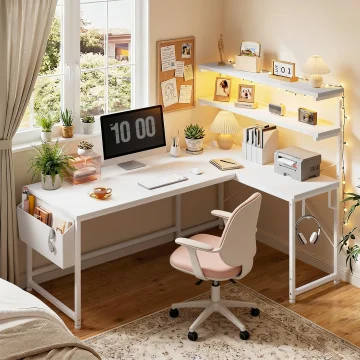Enhomee 53 inch L Shaped Office Desk with RGB LED Computer 1 | PricZone