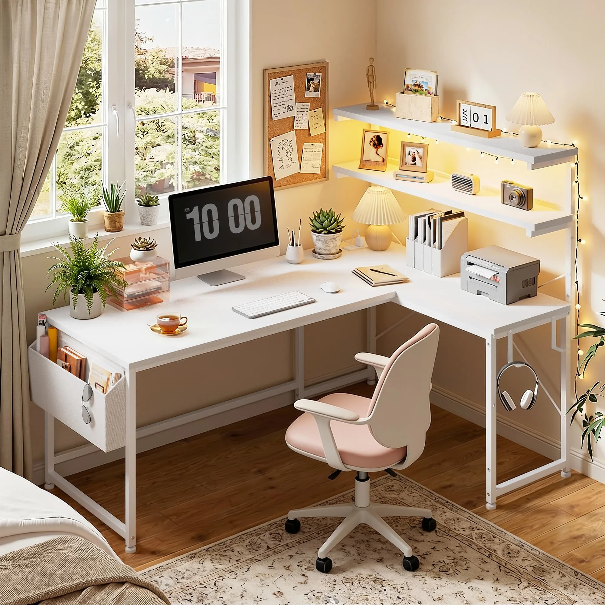 Enhomee 53inch LShaped Office Desk with RGB LED Computer 1 | PricZone Enhomee 53 inch L Shaped Office Desk with RGB LED Computer 1 | PricZone