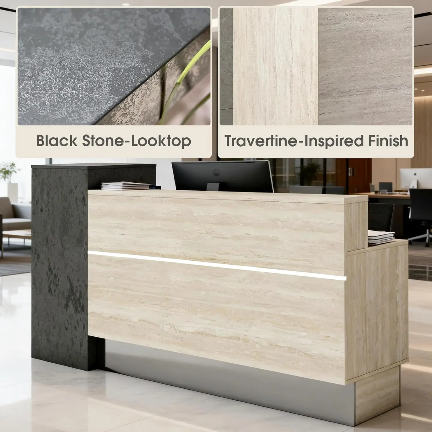 Travertine Reception Desk 63 in x 71 in with Locking Drawers 6 | PricZone Travertine Reception Desk 63 in x 71 in with Locking Drawers 6 | PricZone