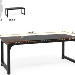 Diagram of a dark wood and metal desk with measurement callouts overall length 7086 in depth 3149 in and height 2952 in Includes internalsection measurements such as 3543 in 1771 in and 1574 in shown along the top and sides | PricZone