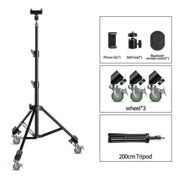 Sh Extendable Tripod 190Cm with 1/4 Screw Wheels Bluetooth 1