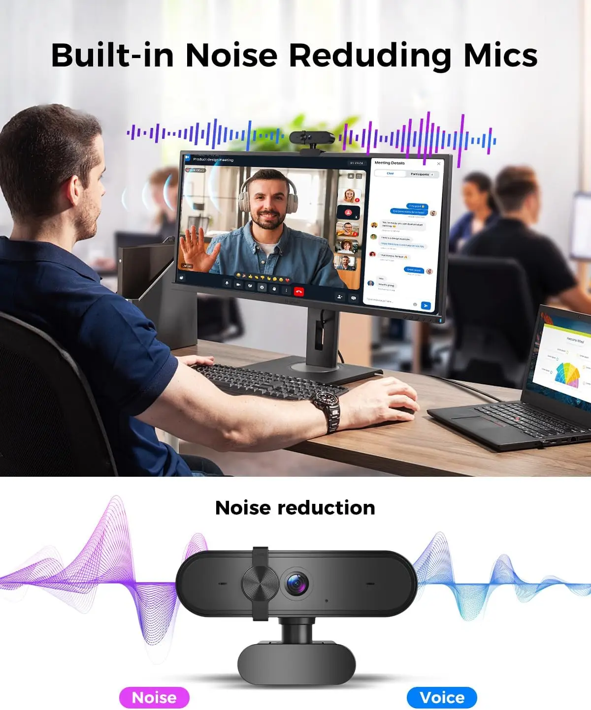 1080P Webcam with Microphone Wide View Auto Light 10