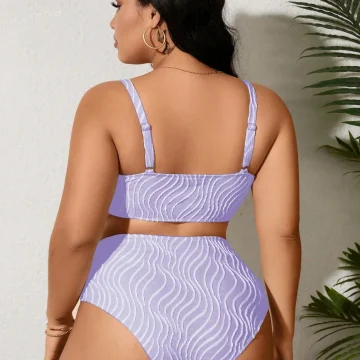 Plus Size Women Wavy Print High Waist Bikini Set Summer 2
