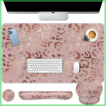 In-1 Leopard Rose Gold Desk Mat with Wrist Support 1
