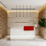 Modern White Stone Wood Reception Desk with LED Light Front 1 | PricZone Modern White Stone Wood Reception Desk with LED Light Front 1 | PricZone