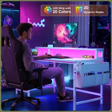 Small Gaming Desk with Remote RGB Light and Power 2