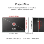 Product size diagram for a 16 inch monitor showing screen width 344 cm 1354 in screen height 216 cm 85 in overall width 355 cm 1398 in depth 12 cm 047 in side view height 24 cm 945 in and depth 75 cm 295 in net weight 081 kg 2857 oz gross weight 13 kg 4586 oz | PricZone
