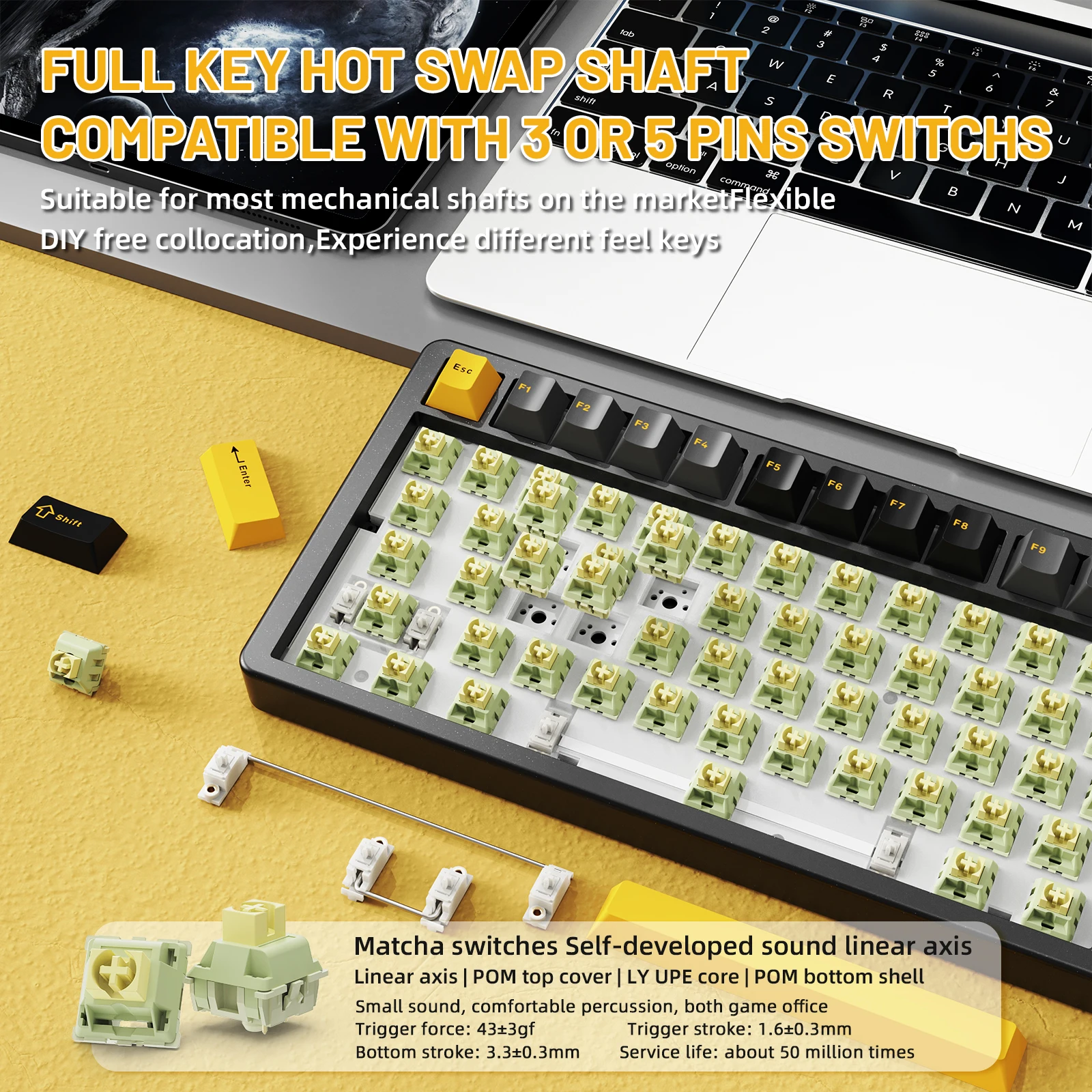 Attack Shark X86 75 Aluminum Cnc Wireless Mechanical 7 | PricZone Product photo showing a hot swap keyboard with exposed switches and keycaps highlighting 3 or 5 pin compatibility for switches | PricZone