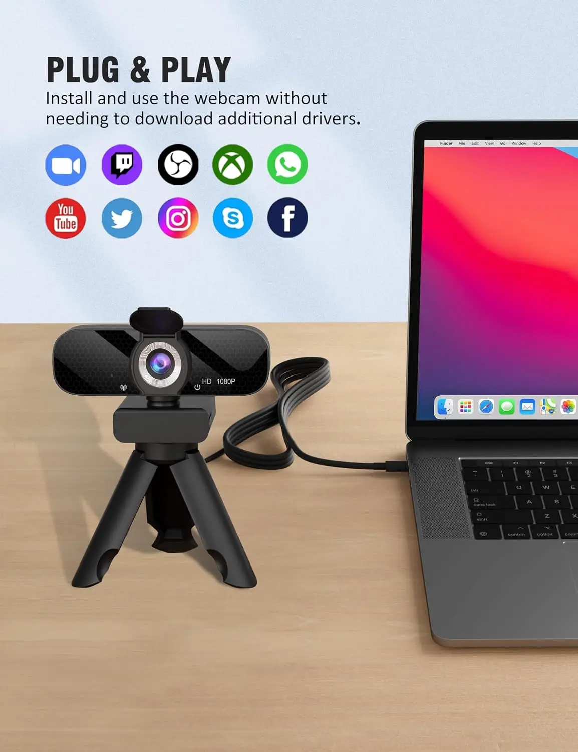 USB HD Webcam with Built-In Microphone 1080P Video 9