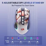 Gaming mouse with anime artwork and RGB lighting on screen overlay shows DPI levels 200 1000 2000 3000 8000 and polling rates 125 Hz to 1000 Hz | PricZone
