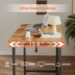 62X1575Inch Foldable Rolling Laptop Desk with XShaped 3 | PricZone Desk setup labeled Ultra Deep Desktop showing a laptop lamp glasses and a plant with a 158 depth annotation | PricZone