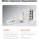 Firebat Am02 Mini PC Ryzen 7 H255 Ddr5 16Gb RAM M2 Pcie 5 | PricZone Marketing image showing a white mini PC with USB and Ethernet ports title Multiple Interfaces Meets Expansion Requirements | PricZone