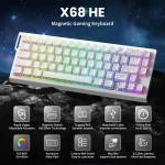 Attack Shark X68 He Rapid Trigger Magnetic Switch Keyboard 1 | PricZone Rainbow lit X68 HE magnetic gaming keyboard displayed on rocky surface with space backdrop features a modern plastic body and rainbow lighting | PricZone