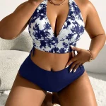 Plus Size Tie Dye Halter Neck Bikini Set for Beach Swimwear 3 | PricZone Plus Size Tie Dye Halter Neck Bikini Set for Beach Swimwear 3 | PricZone