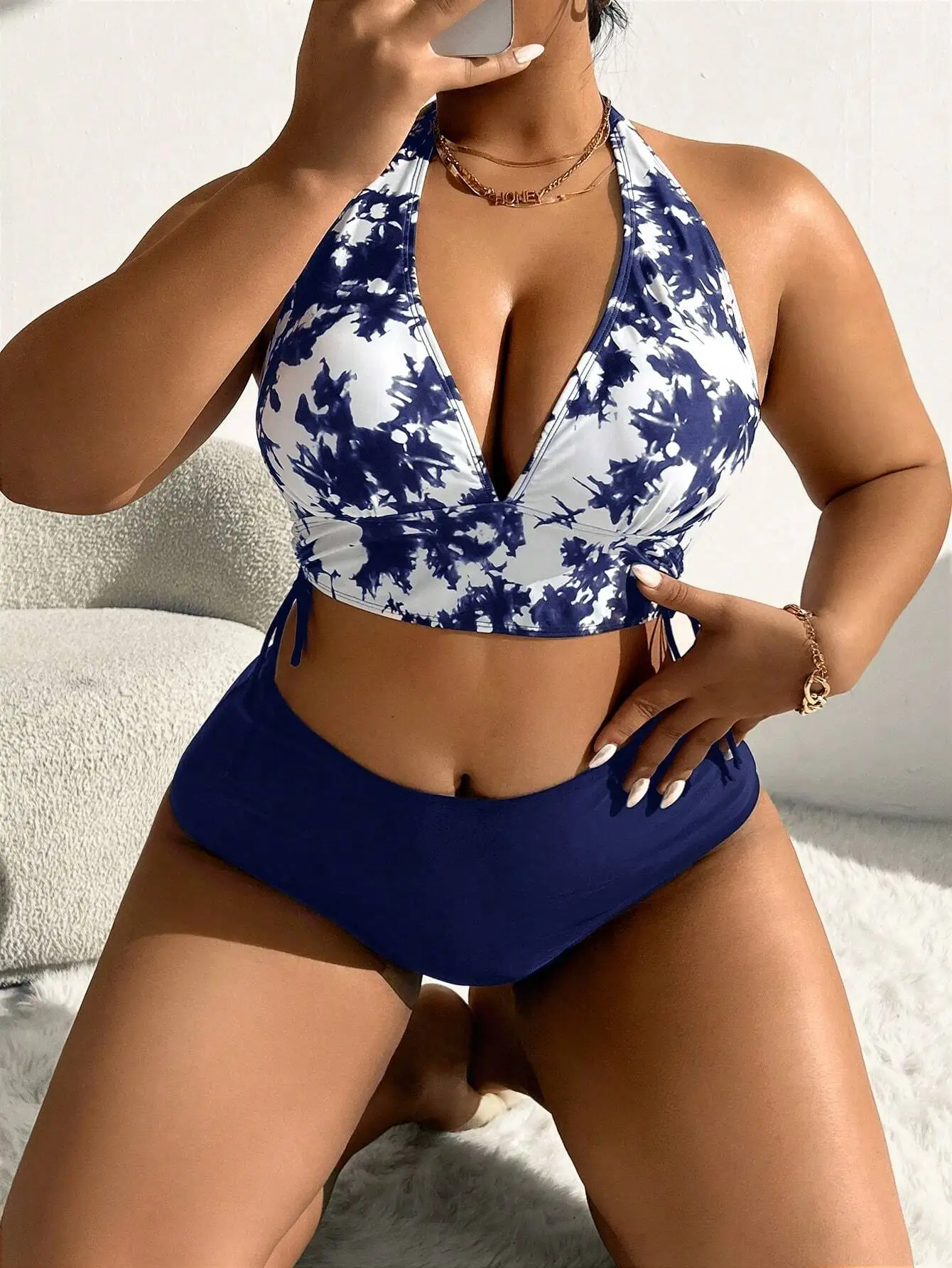 Plus Size Tie Dye Halter Neck Bikini Set for Beach Swimwear 3 | PricZone Plus Size Tie Dye Halter Neck Bikini Set for Beach Swimwear 3 | PricZone