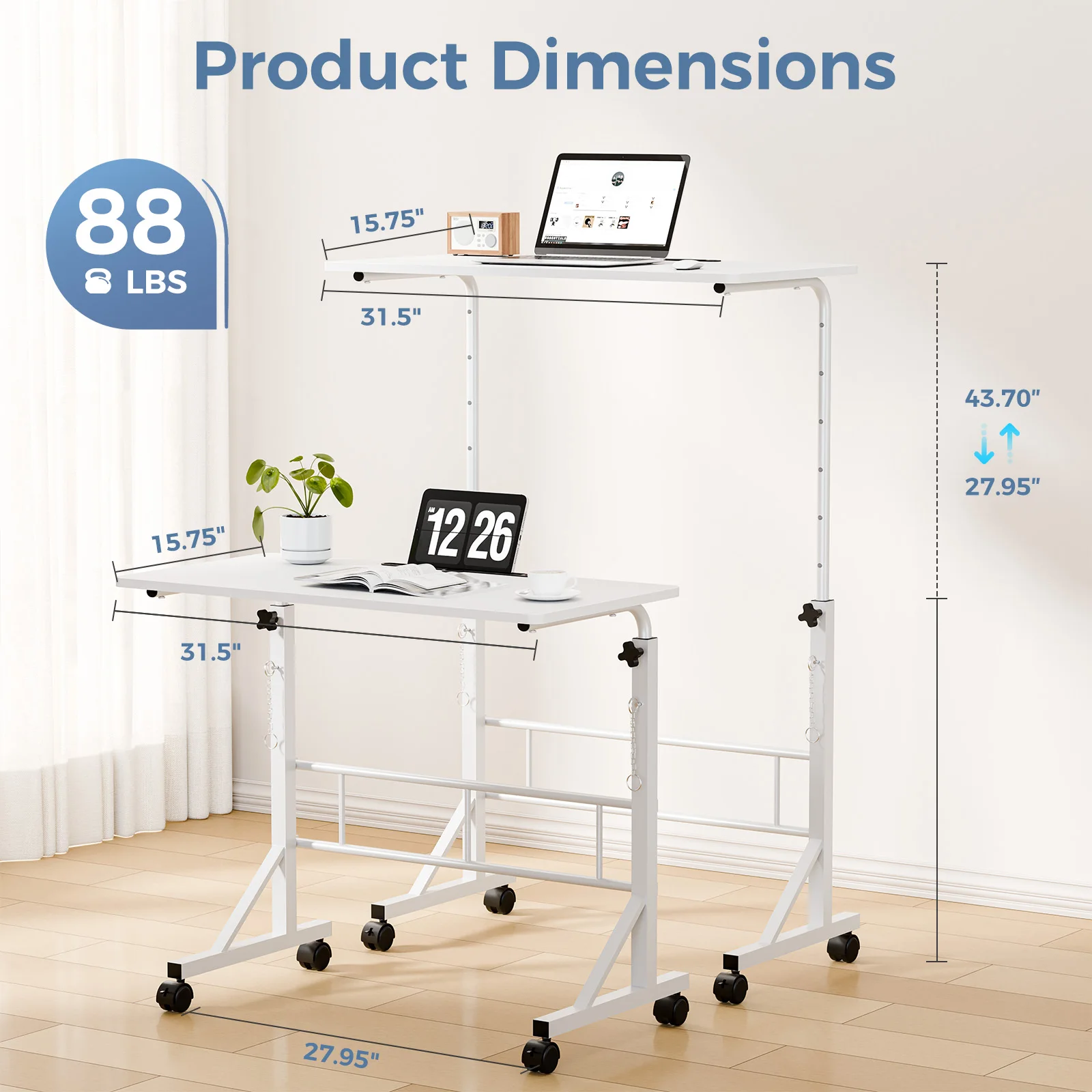 Adjustable 5inch Height Mobile Desk with Locking Wheels 5 | PricZone Adjustable 5 inch Height Mobile Desk with Locking Wheels 5 | PricZone