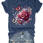 Plus Size Loose Fit Tank Top with Rose Butterfly 3 | PricZone
