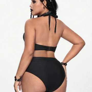 Bat Style Gothic Halter Bikini Set Plus Size Adjustable 2