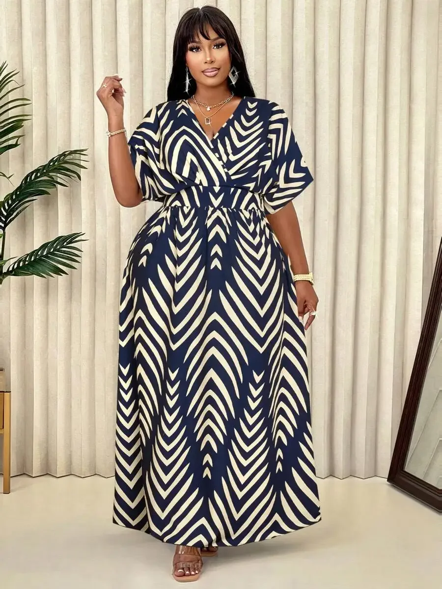 Plus Size Tropical Leaf Print Summer Maxi Dress 5 | PricZone Plus Size Tropical Leaf Print Summer Maxi Dress 5 | PricZone