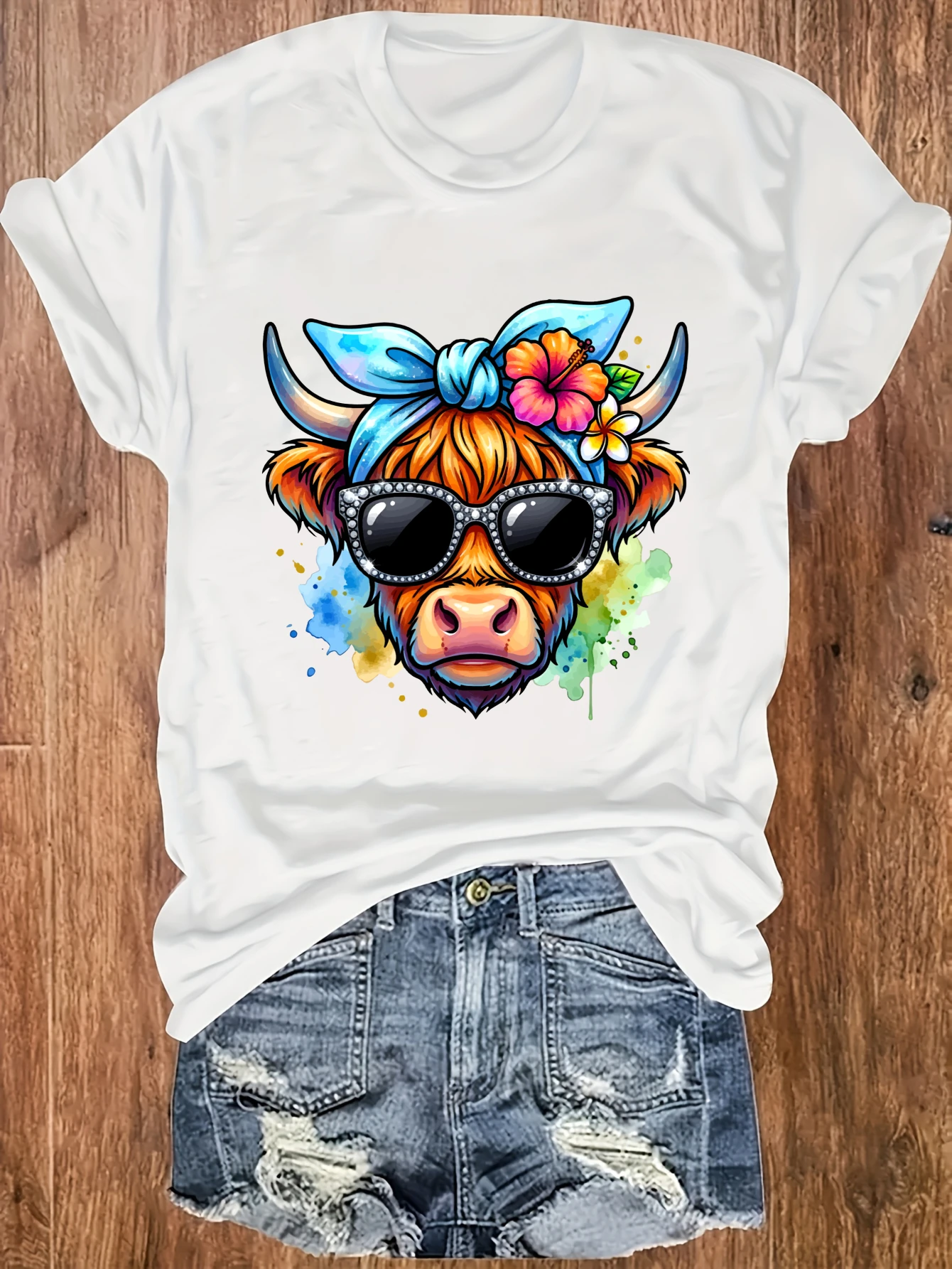Womens Plus Size Colorful Cow Tank Top with Sunglasses 6 | PricZone Womens Plus Size Colorful Cow Tank Top with Sunglasses 6 | PricZone