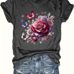 Plus Size Loose Fit Tank Top with Rose Butterfly 5 | PricZone