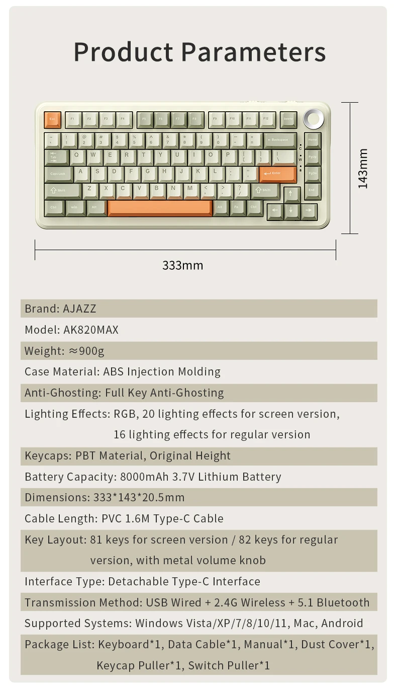 Ajazz Ak820 Max Wireless Office Gaming Esports Mechanical 14