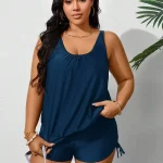 Plus Size Women Solid Color Round Neck Drawstring Ruched 5 | PricZone Plus Size Women Solid Color Round Neck Drawstring Ruched 5 | PricZone