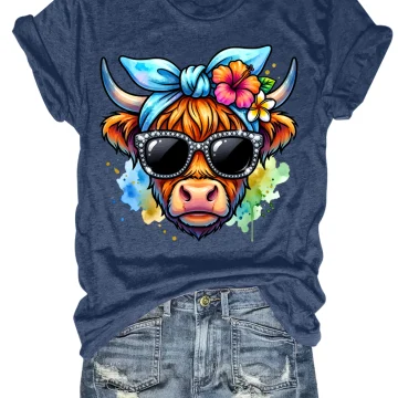 Women's Plus Size Colorful Cow Tank Top with Sunglasses 2