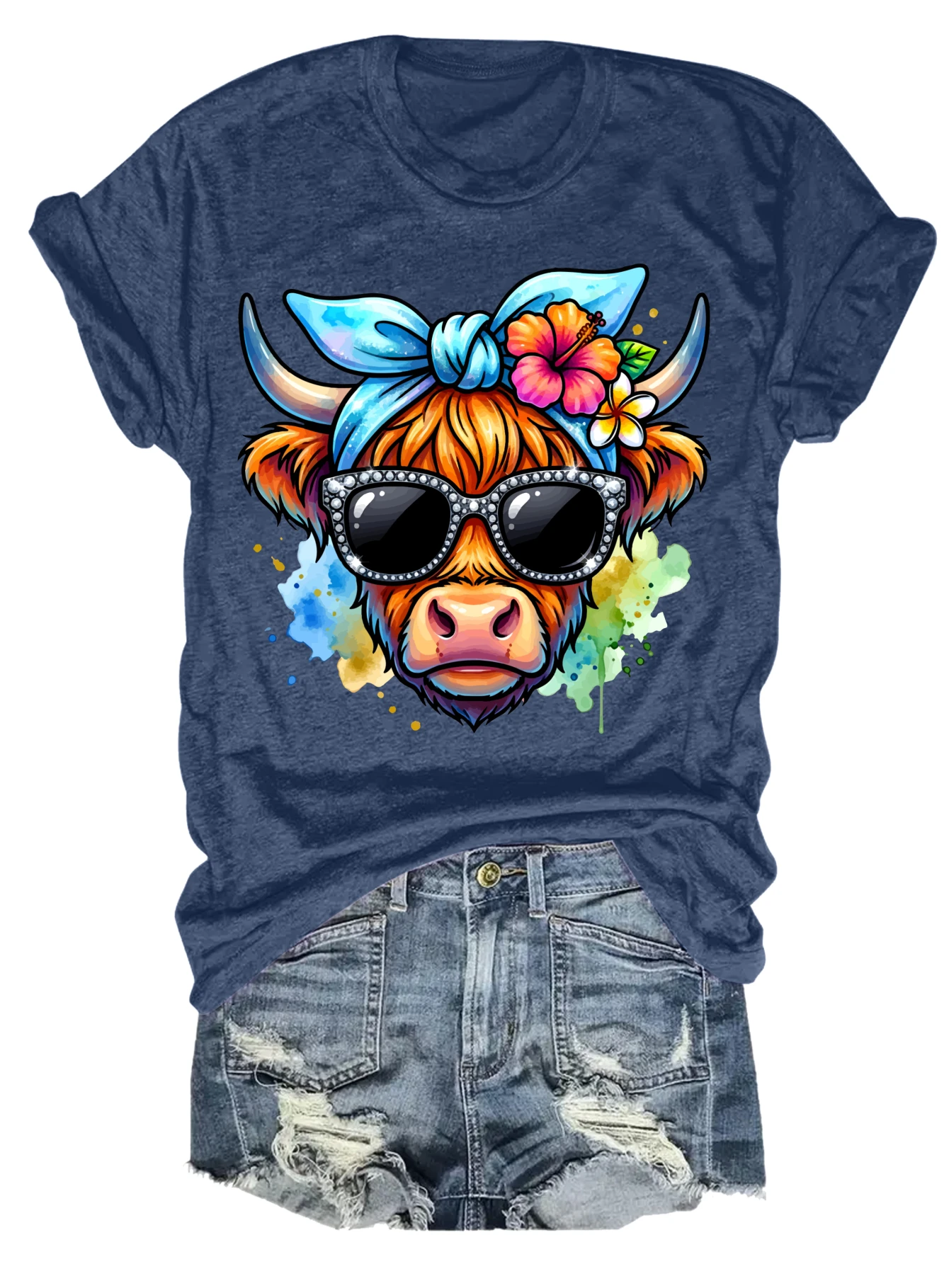 Womens Plus Size Colorful Cow Tank Top with Sunglasses 2 | PricZone Womens Plus Size Colorful Cow Tank Top with Sunglasses 2 | PricZone