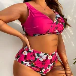 Large Size European American Swimsuit Splicing Flower Print 4 | PricZone