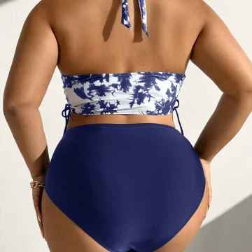 Plus Size Tie Dye Halter Neck Bikini Set for Beach Swimwear 2