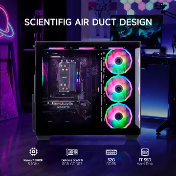 AMD Ryzen 7 8700F Gaming PC Desktop with GeForce RTX 5060 Ti 2