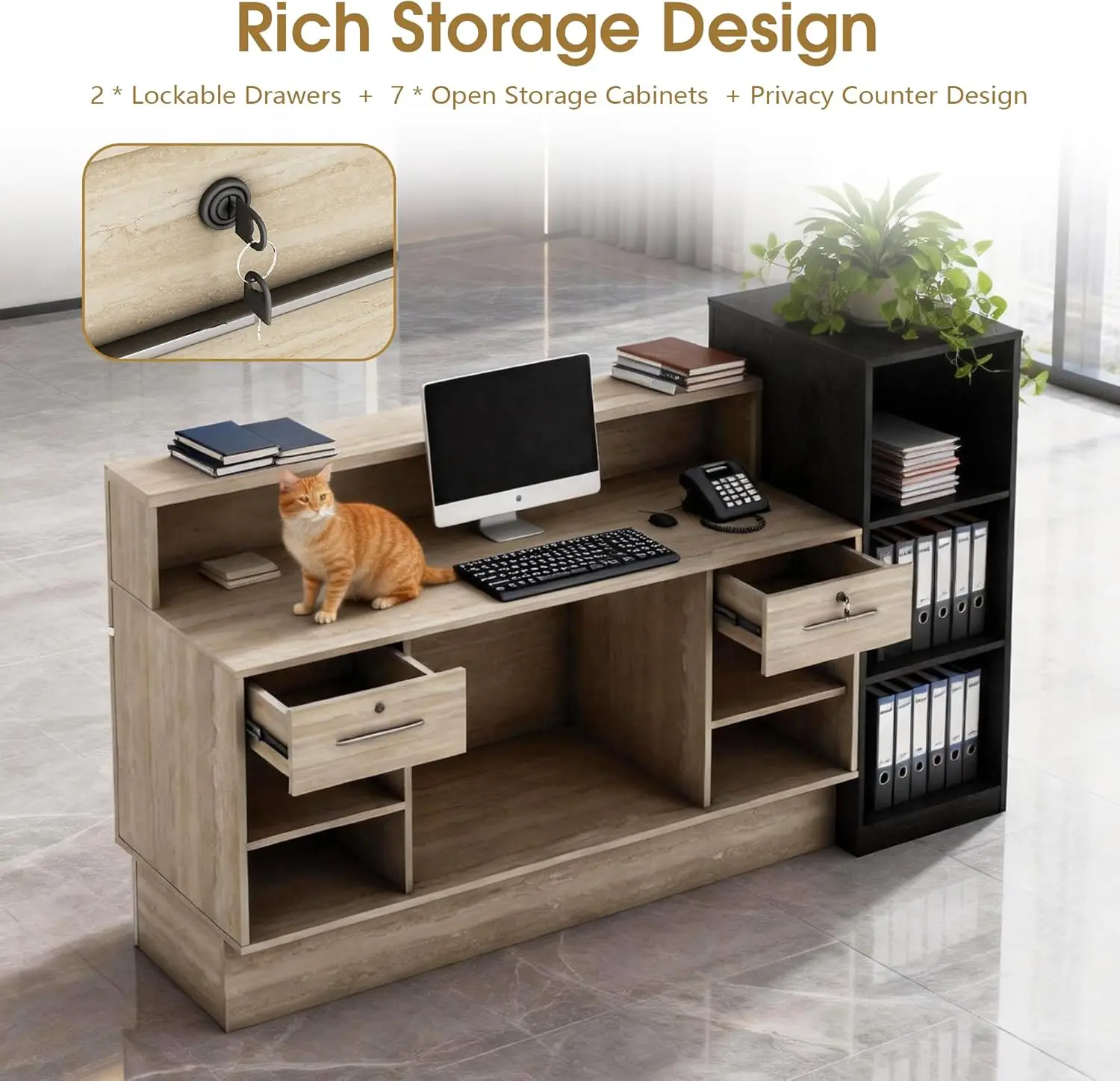 Travertine Reception Desk 63 in x 71 in with Locking Drawers 3 | PricZone Travertine Reception Desk 63 in x 71 in with Locking Drawers 3 | PricZone