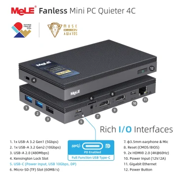 Mele Quieter4C N150 Fanless Mini PC with 8Gb Ddr4 RAM 2