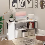 55 inch 360° Rotating Corner Computer Desk Modern L Shaped Home 2 | PricZone