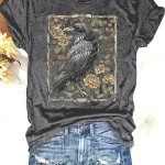 Plus Size Short Sleeve TShirt with Crow Rose 1 | PricZone Plus Size Short Sleeve T Shirt with Crow Rose 1 | PricZone