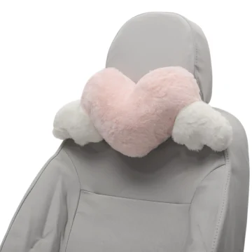 Plush Heart-Shaped Car Neck Pillow with Winged Design Soft 1