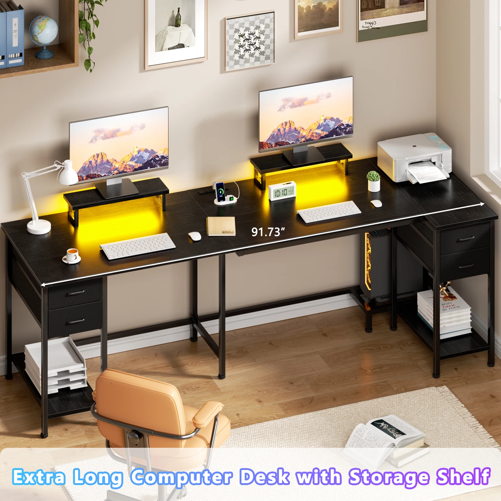 2-Person Office Desk with Power Sockets and Storage 15
