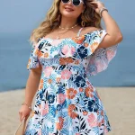 Plus Size Women Off Shoulder Floral Beach Swimwear Set 4 | PricZone