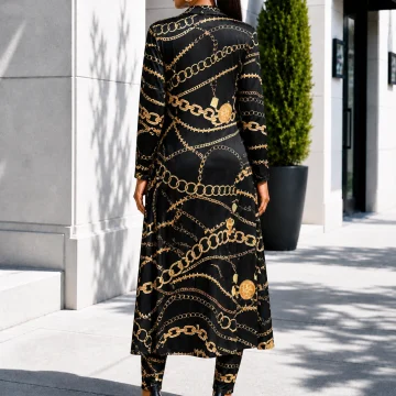 2-Piece Long Sleeve Printed Pants Set with Cardigan 2