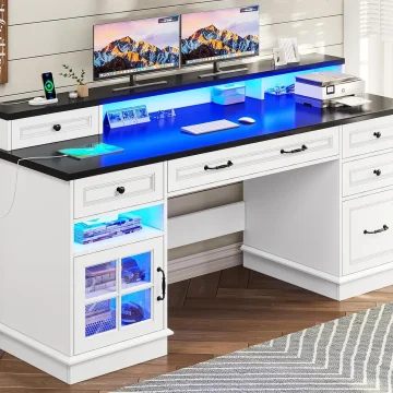 Executive Desk with File Drawer and Monitor Stand 1